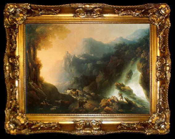 framed  Franciszek Ksawery Lampi The mountain scenery from waterfall, ta009-2